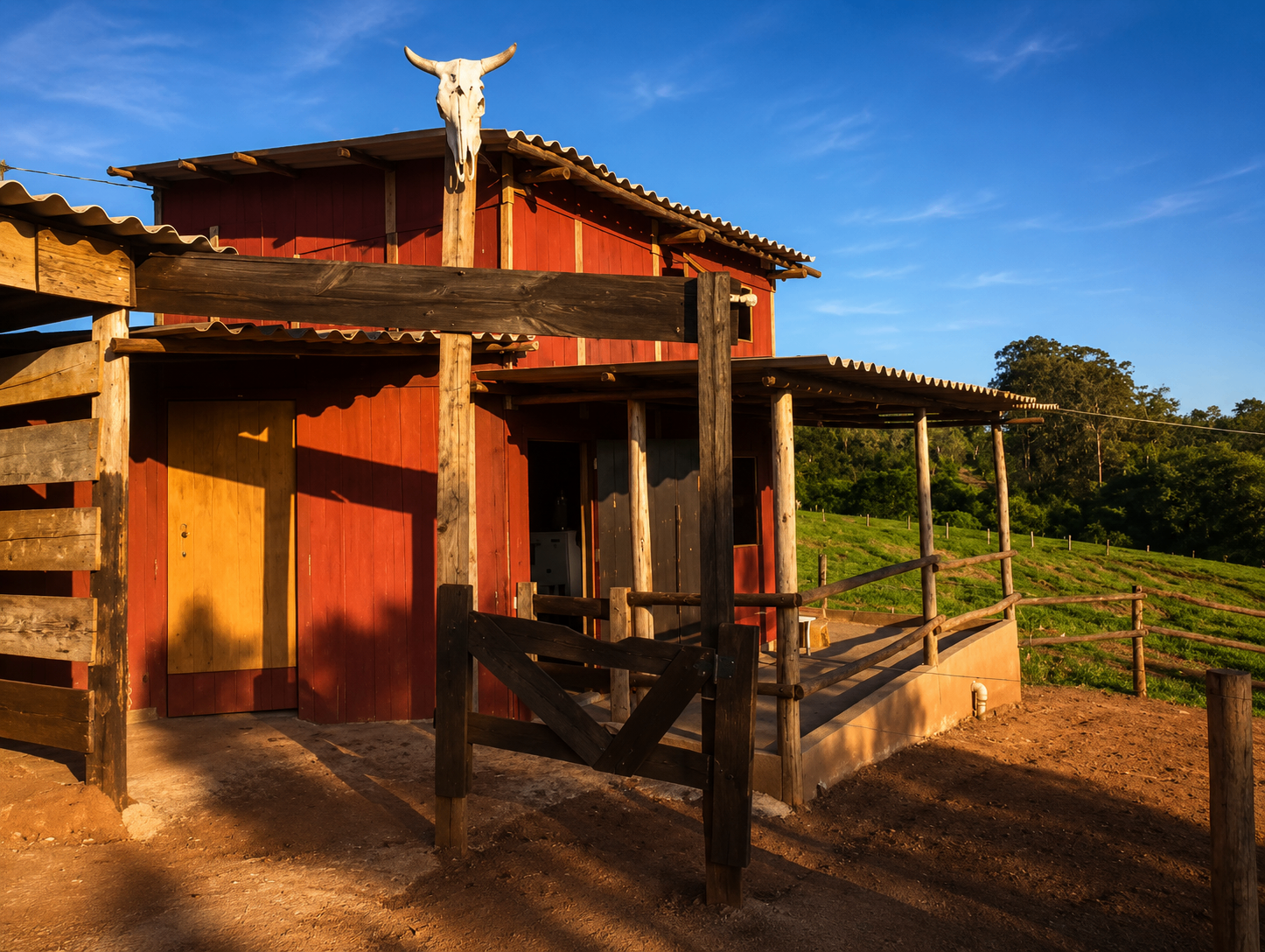 Exterior do chalé da Cavalgada Pardinho ao entardecer